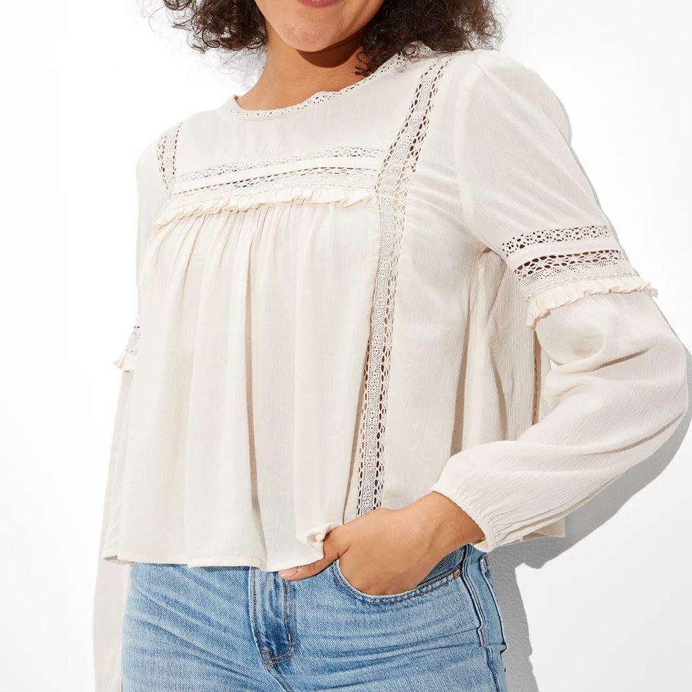 American Eagle High-Neck Babydoll Blouse NWT